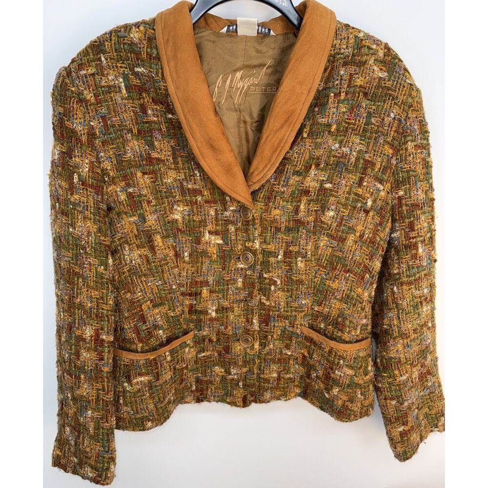 Vintage Peter Nygard Women Brown Multicolor Tweed Blazer Career Y2K Sz 8